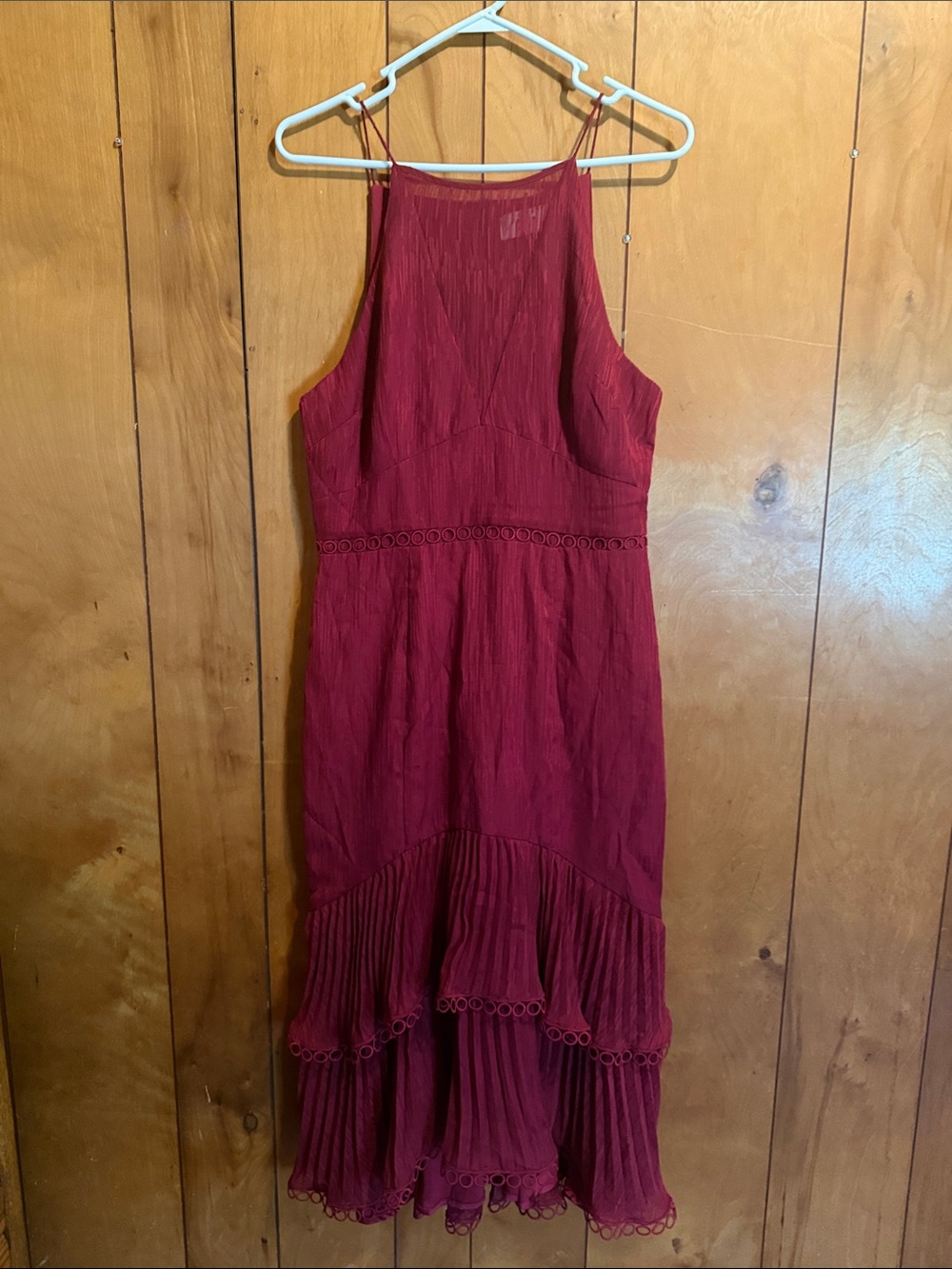 KEEPSAKE the Label Burgundy High-Neck Tiered Maxi Dress